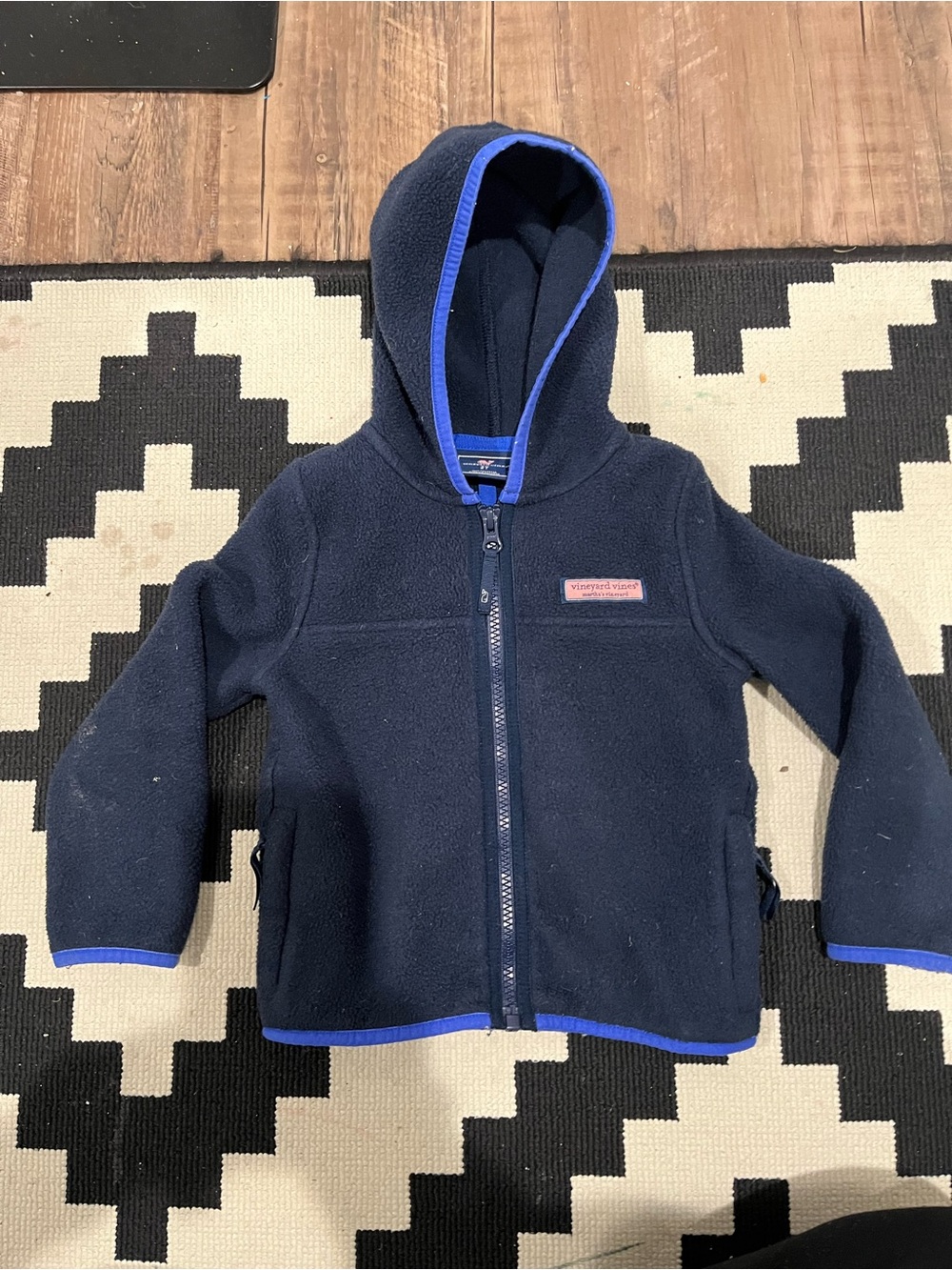 Vineyard Vines Navy Kids Hooded Fleece with Royal Blue Trim